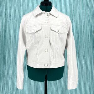 Catherine Malandrino NWT Off-White Croc-Embossed Faux Leather Cropped Jacket, 8